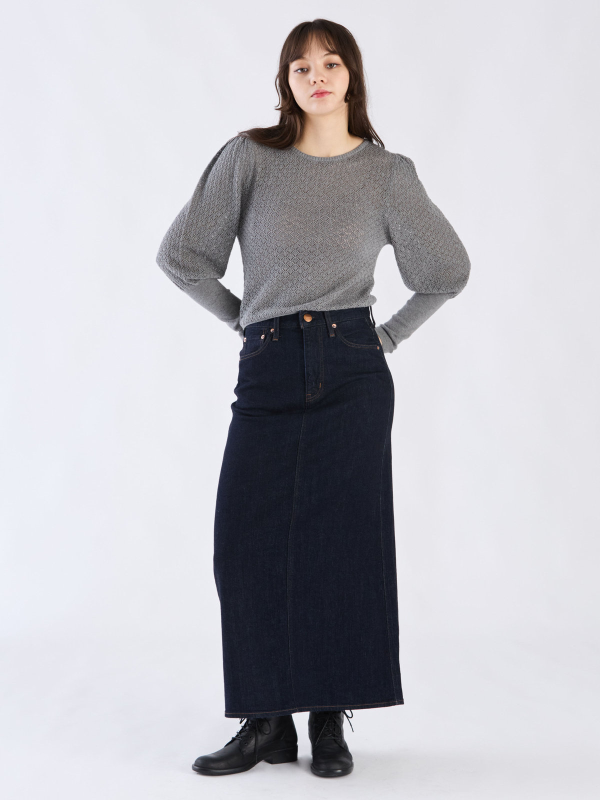 To b. by agnès b. 【Outlet】WW60 PULLOVER リブ x オープンワークスリーブプルオーバー グレー