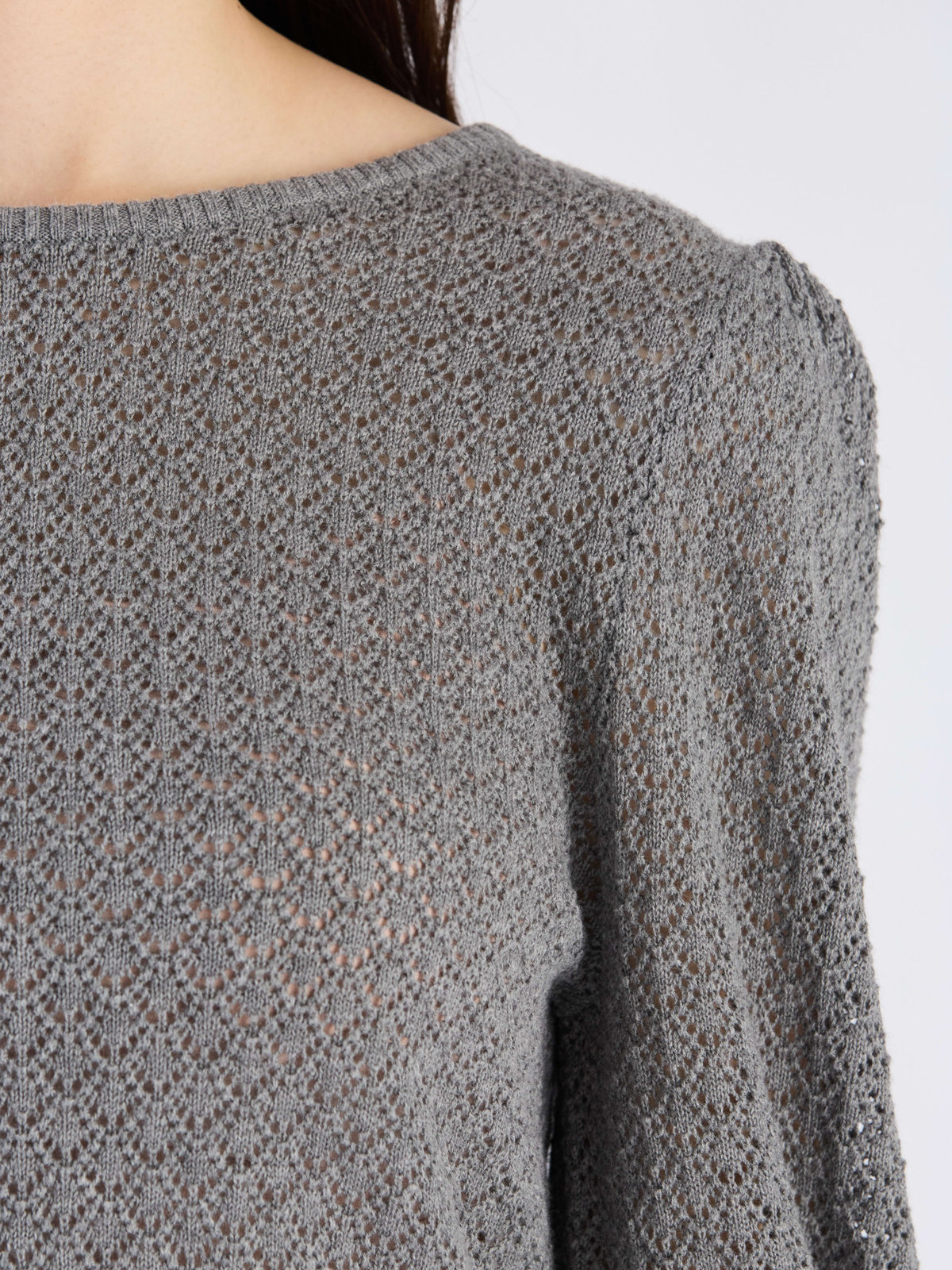 To b. by agnès b. 【Outlet】WW60 PULLOVER リブ x オープンワークスリーブプルオーバー グレー