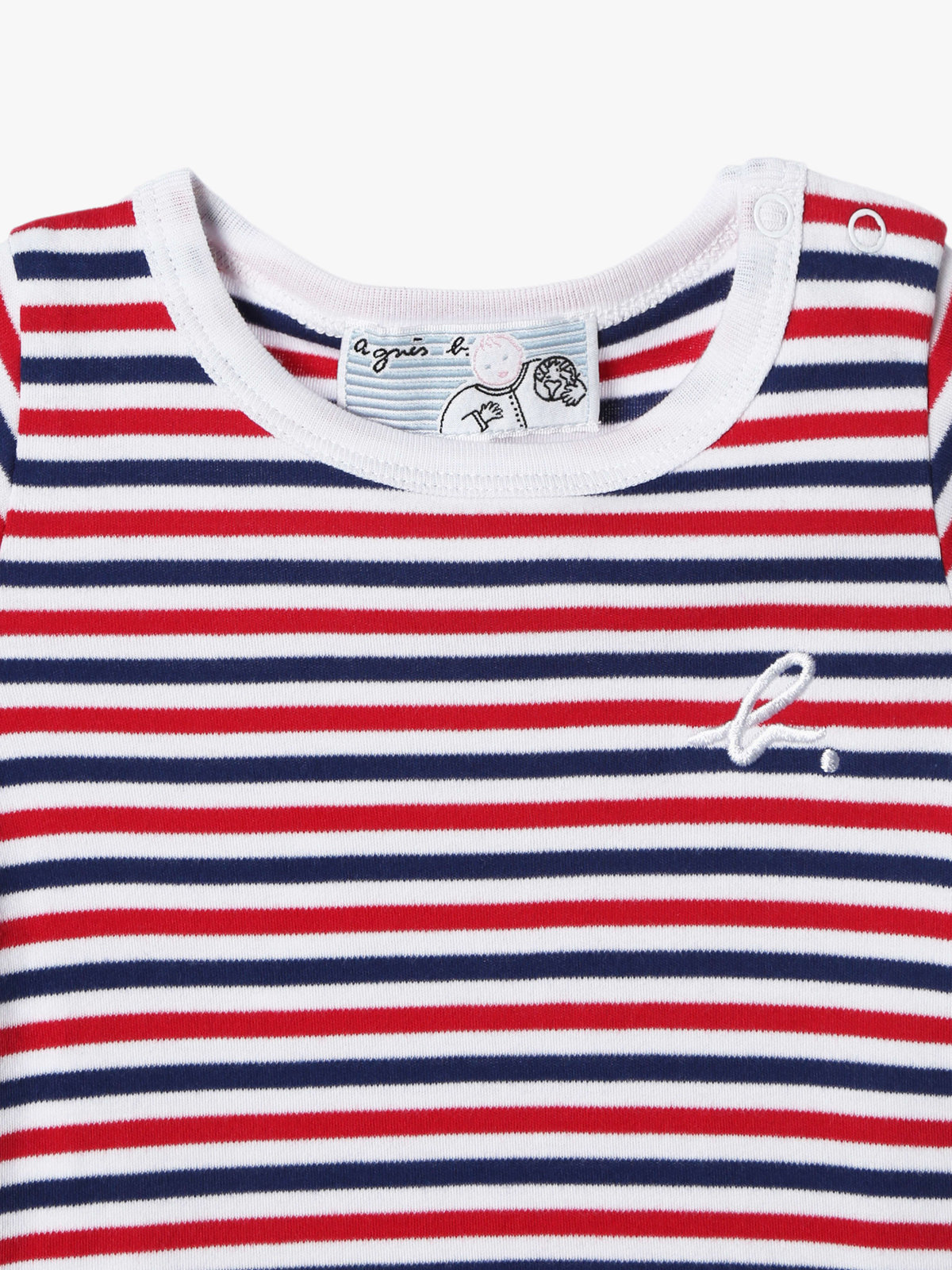 ENFANT ベビー ベビー "b."ロゴ 刺繍 トリコロールボーダー コットン 長袖 Tシャツ ネイビー