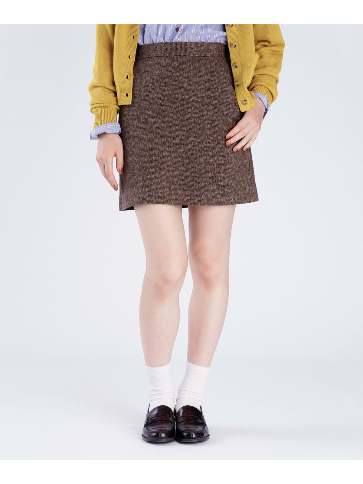 To b. by agnès b. 【Outlet】コットン ツイード ミニスカート ブラウン