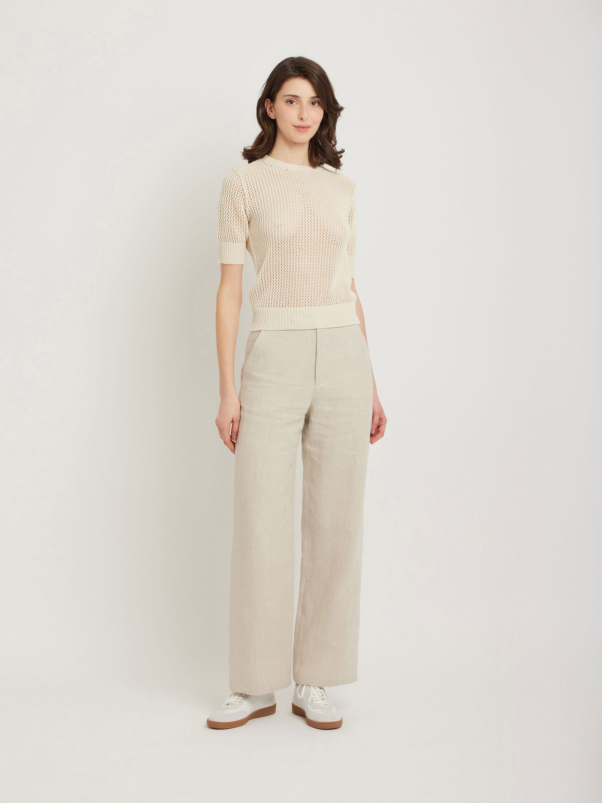 FEMME ウィメンズ コットン ニット 半袖 メッシュ プルオーバー "Betty" ブラウン系その他