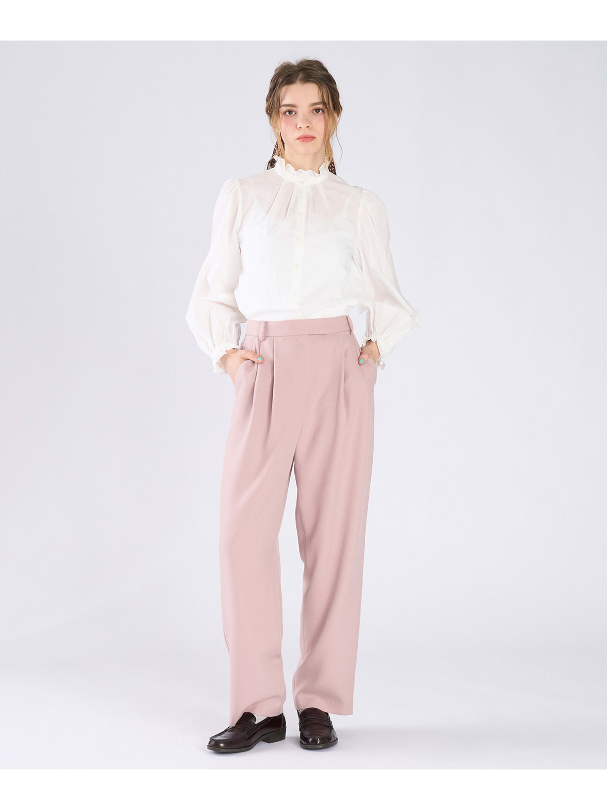 To b. by agnès b. コットンローン フリルカラー ブラウス ホワイト