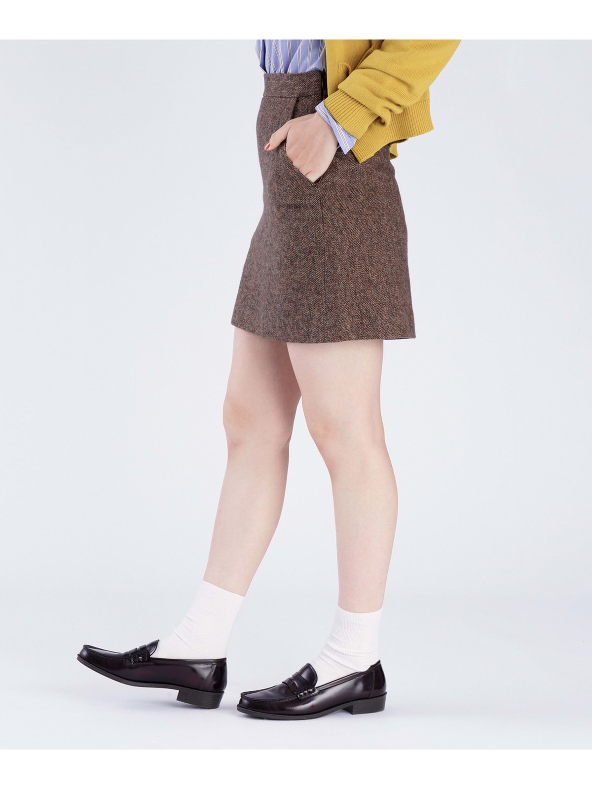 To b. by agnès b. 【Outlet】コットン ツイード ミニスカート ブラウン