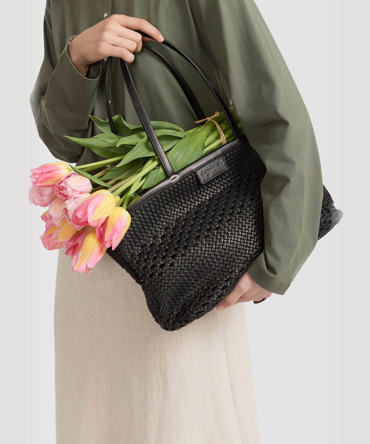 FEMME ウィメンズ ラムレザー 編み込み バッグ "Laurence" ブラック