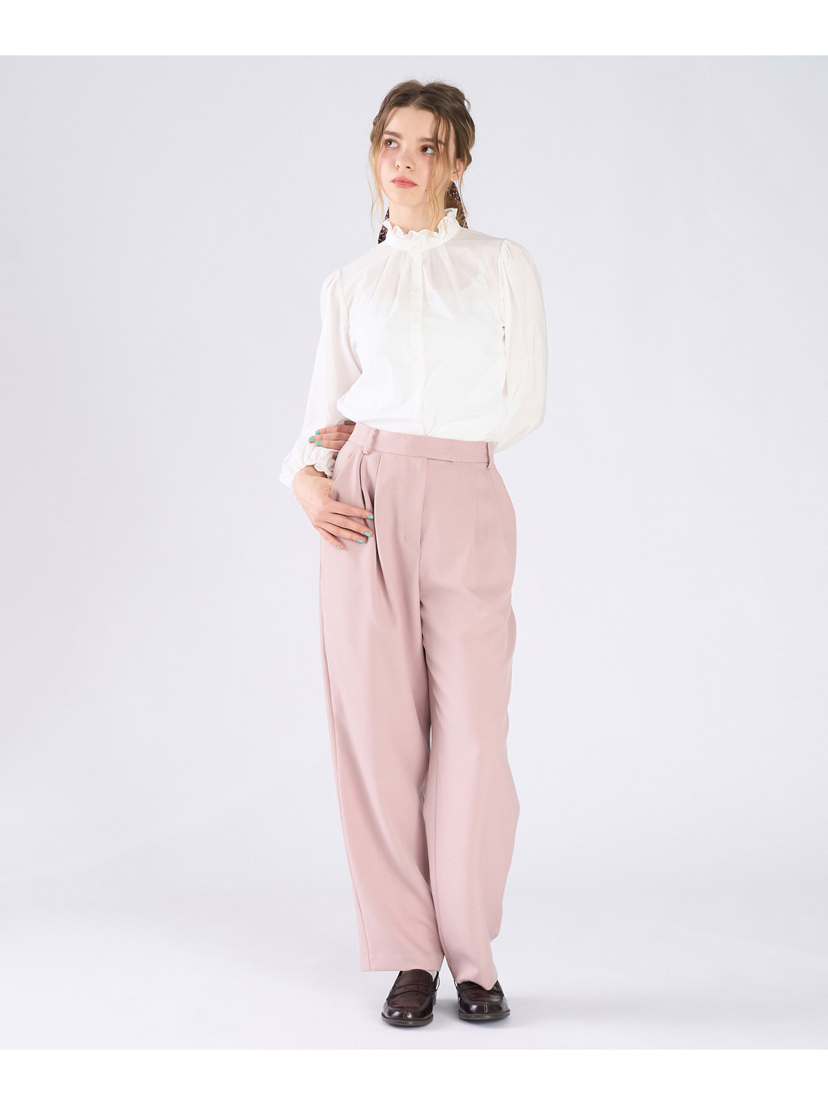 To b. by agnès b. コットンローン フリルカラー ブラウス ホワイト