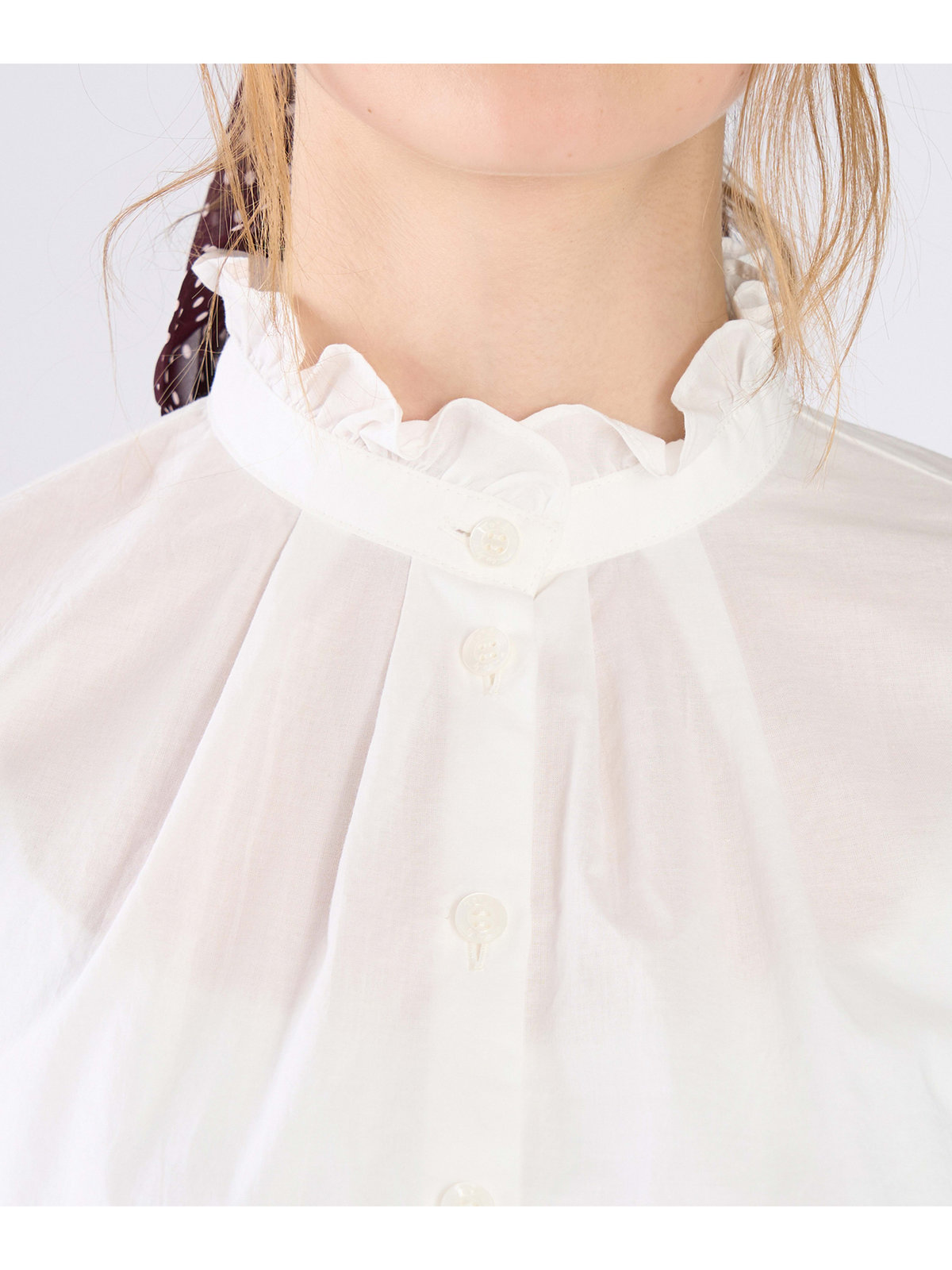 To b. by agnès b. コットンローン フリルカラー ブラウス ホワイト