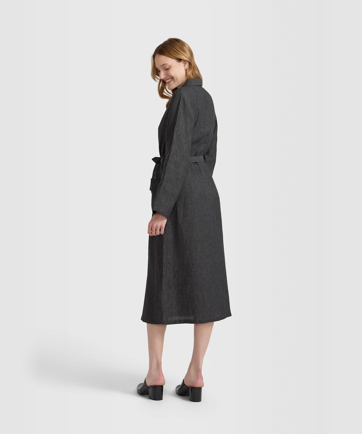 FEMME ウィメンズ リネン 長袖 シャツワンピース "Bb" グレー