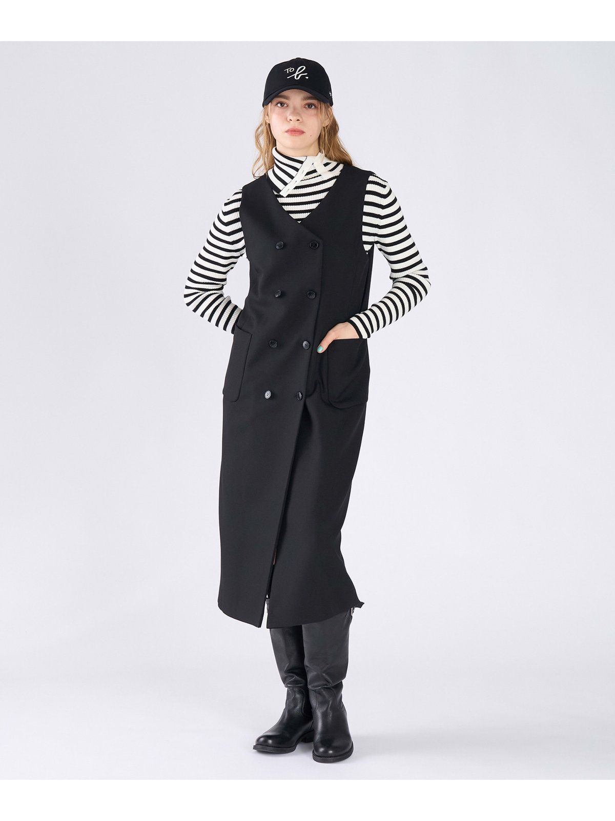 To b. by agnès b. ダブルブレスト ジレ ワンピース ブラック