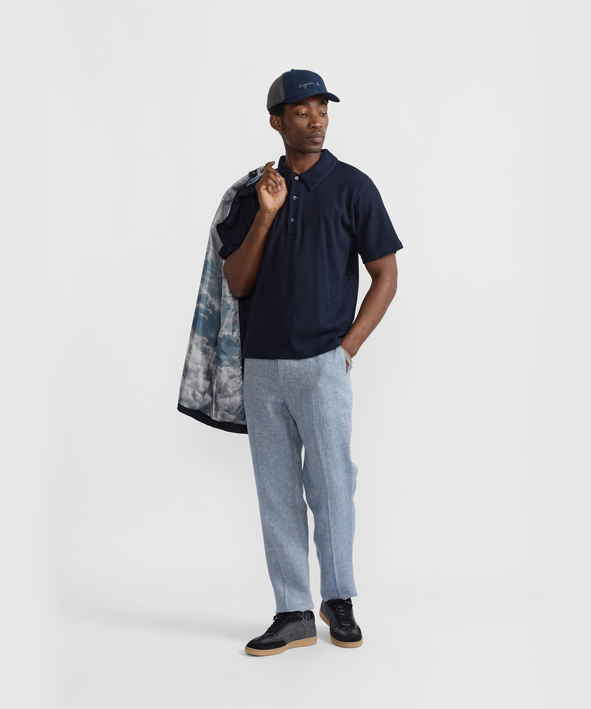 HOMME メンズ メンズ 透かし編み コットンジャージー 半袖 ポロシャツ "Mark" ブルー系その他