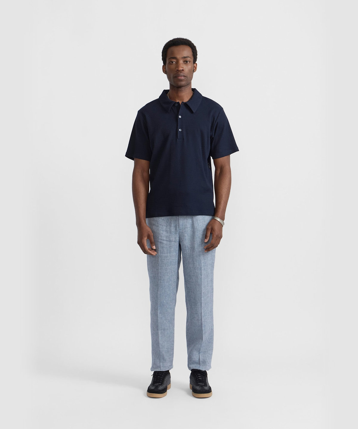 HOMME メンズ メンズ 透かし編み コットンジャージー 半袖 ポロシャツ "Mark" ブルー系その他