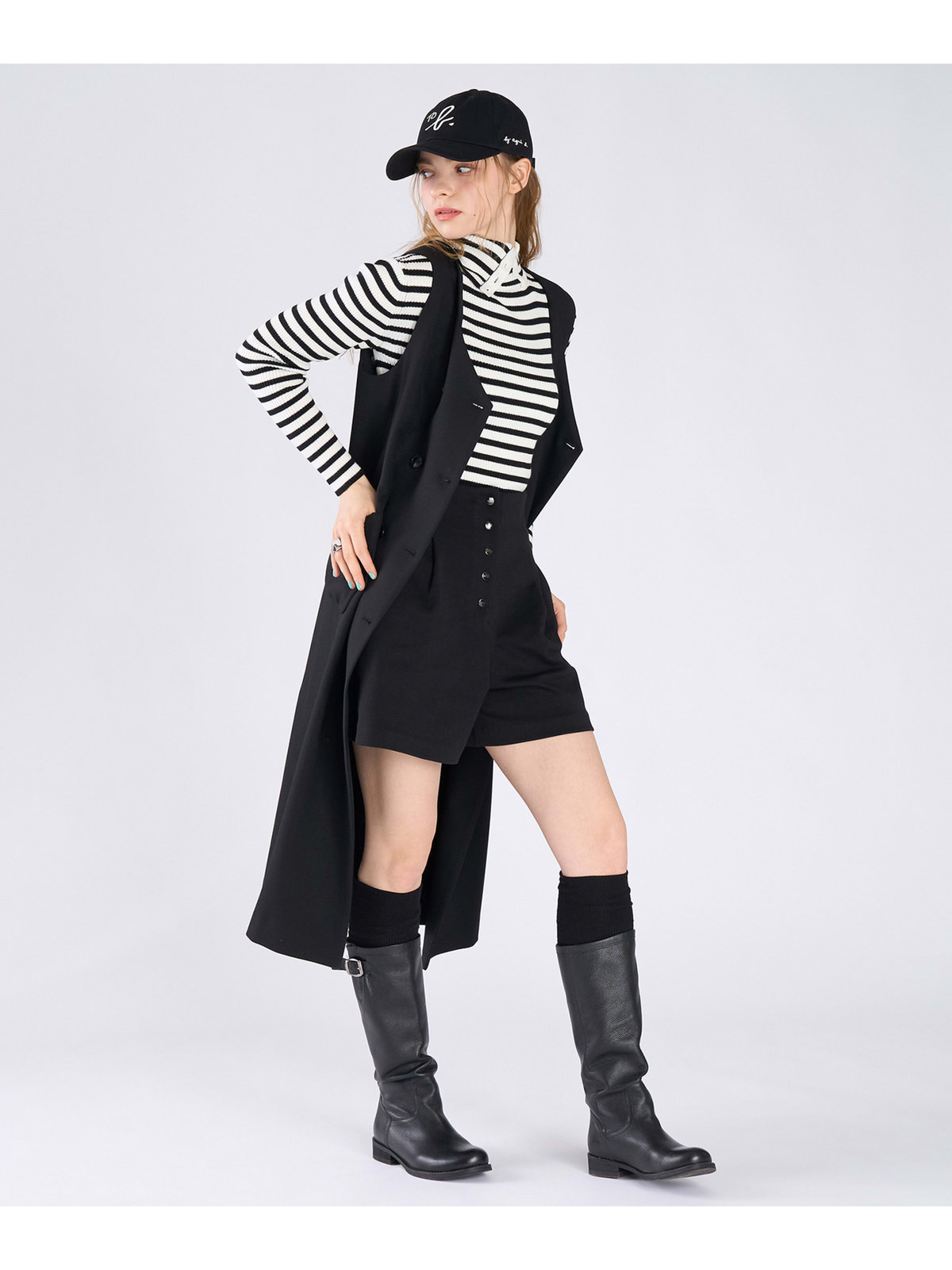 To b. by agnès b. ダブルブレスト ジレ ワンピース ブラック