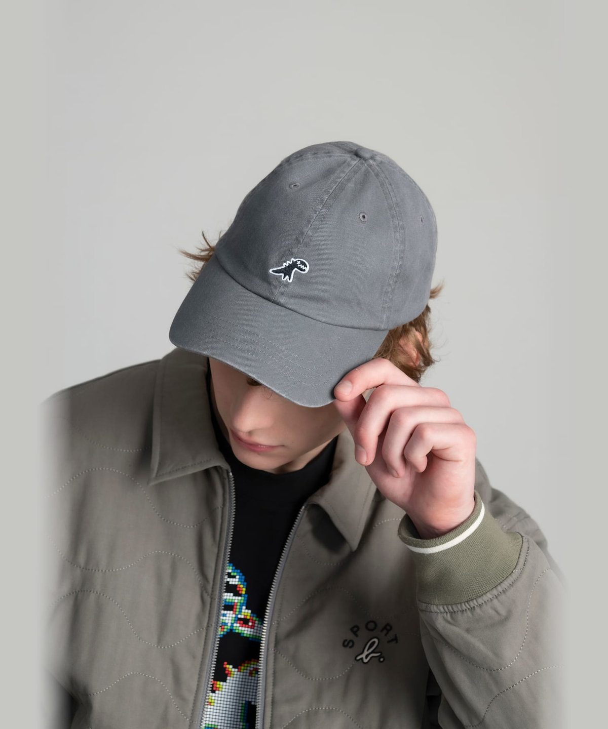 HOMME メンズ SPORT b. ウォッシュドツイル ディノ キャップ グレー