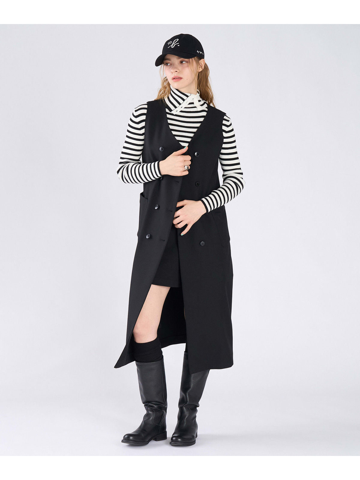 To b. by agnès b. ダブルブレスト ジレ ワンピース ブラック