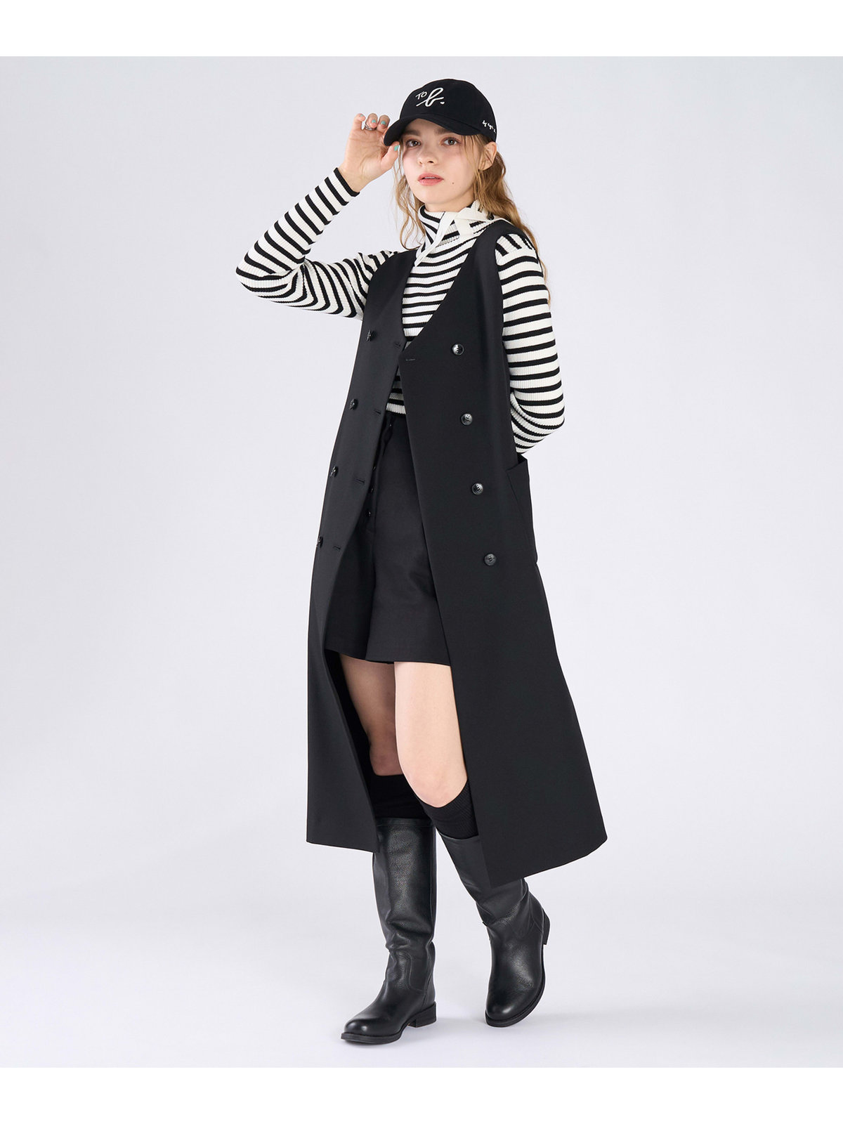 To b. by agnès b. ダブルブレスト ジレ ワンピース ブラック