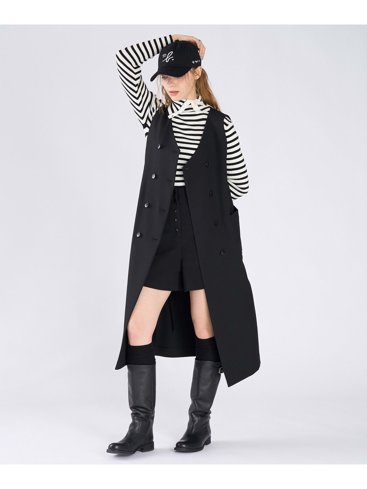 To b. by agnès b. ダブルブレスト ジレ ワンピース ブラック