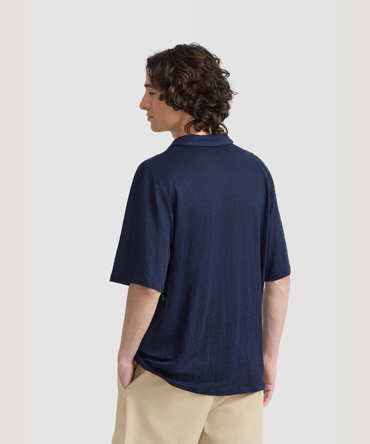 HOMME メンズ メンズ リネン ジャージー 半袖 シャツ "Maui" ネイビー