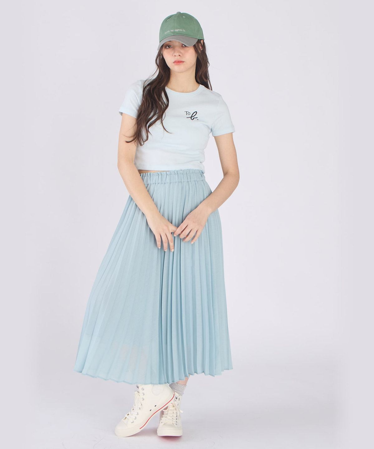 To b. by agnès b. "To b."ロゴ コットン 半袖 クロップド Tシャツ ブルー系その他