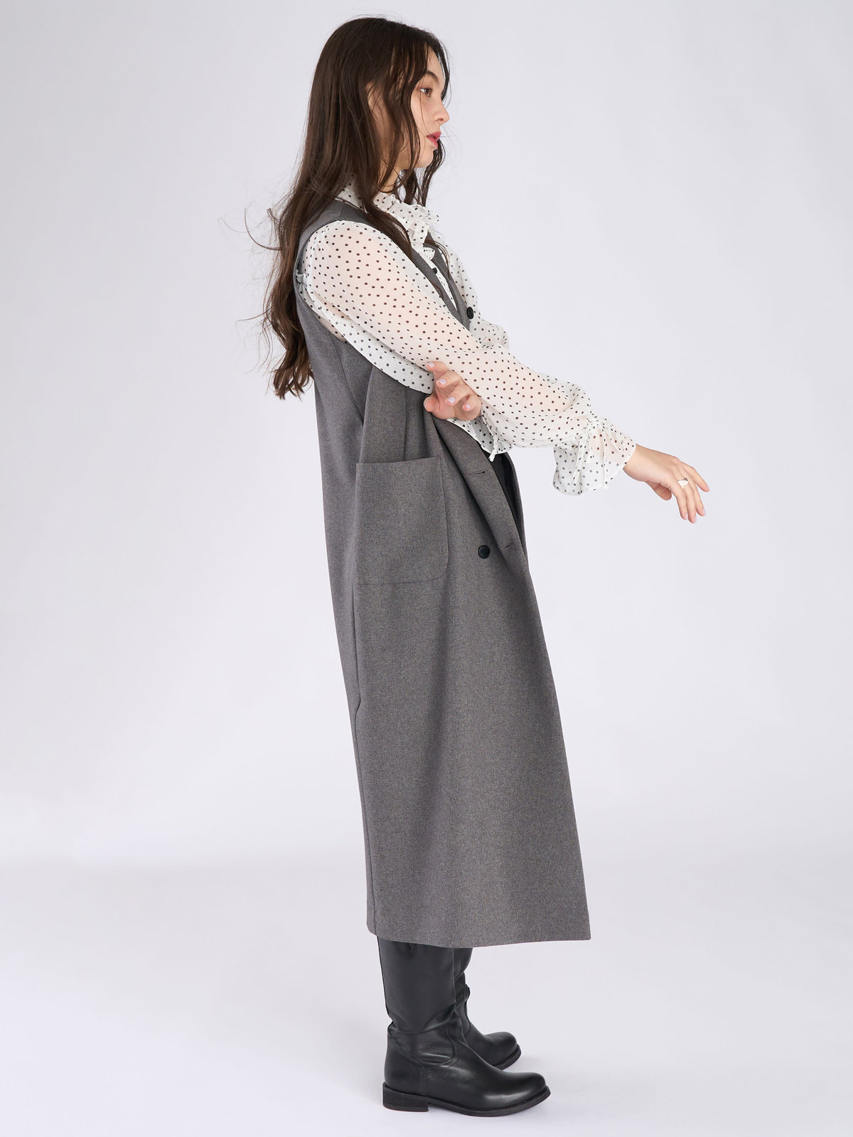 To b. by agnès b. ダブルブレスト ジレ ワンピース グレー