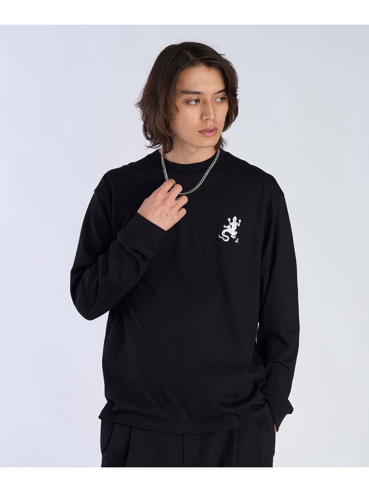 HOMME メンズ メンズ アイコニック プリント 長袖 Tシャツ ”Lezard” ブラック