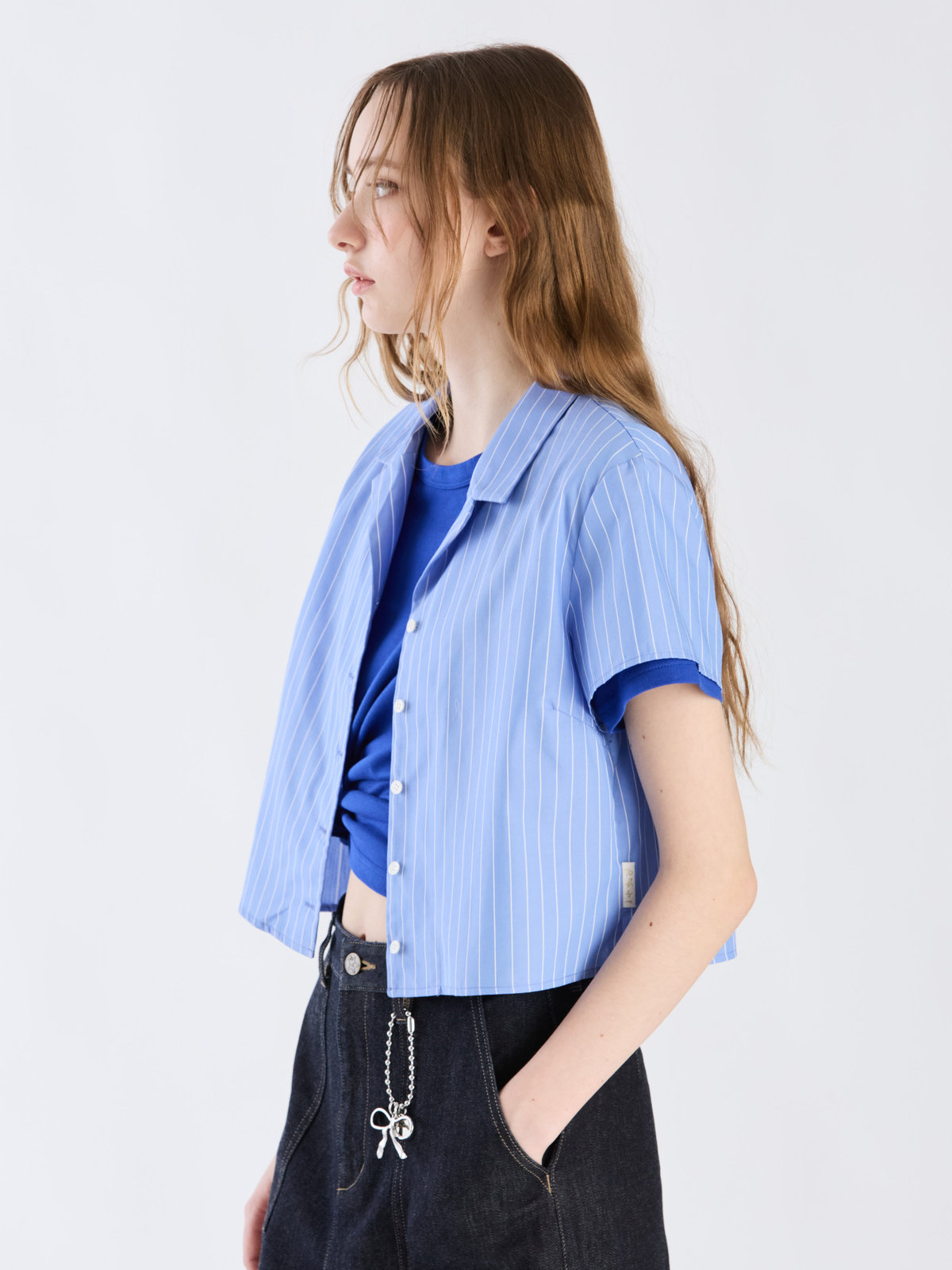 To b. by agnès b. 【Outlet】ドビーストライプシャツ ブルー