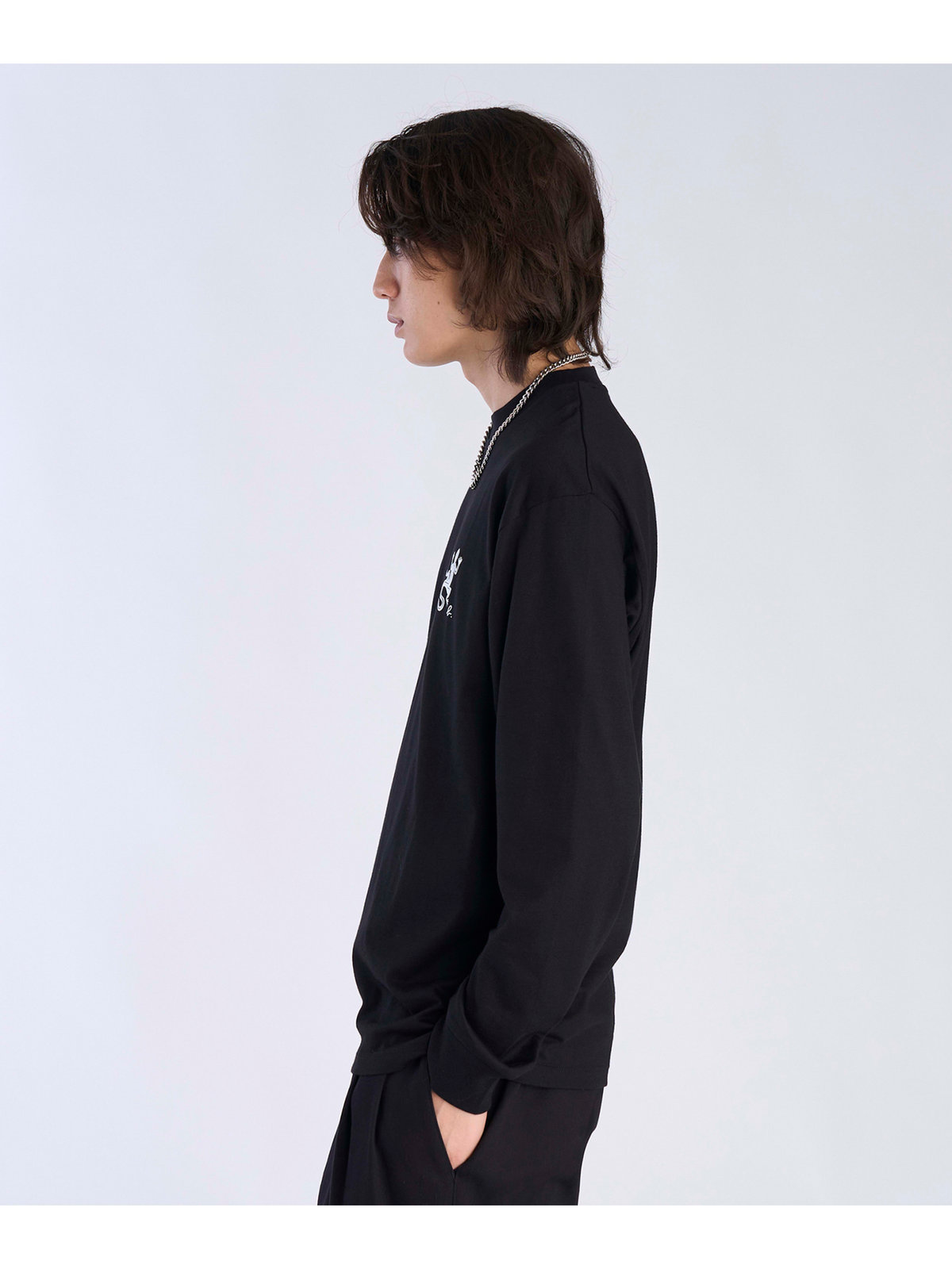 HOMME メンズ メンズ アイコニック プリント 長袖 Tシャツ ”Lezard” ブラック