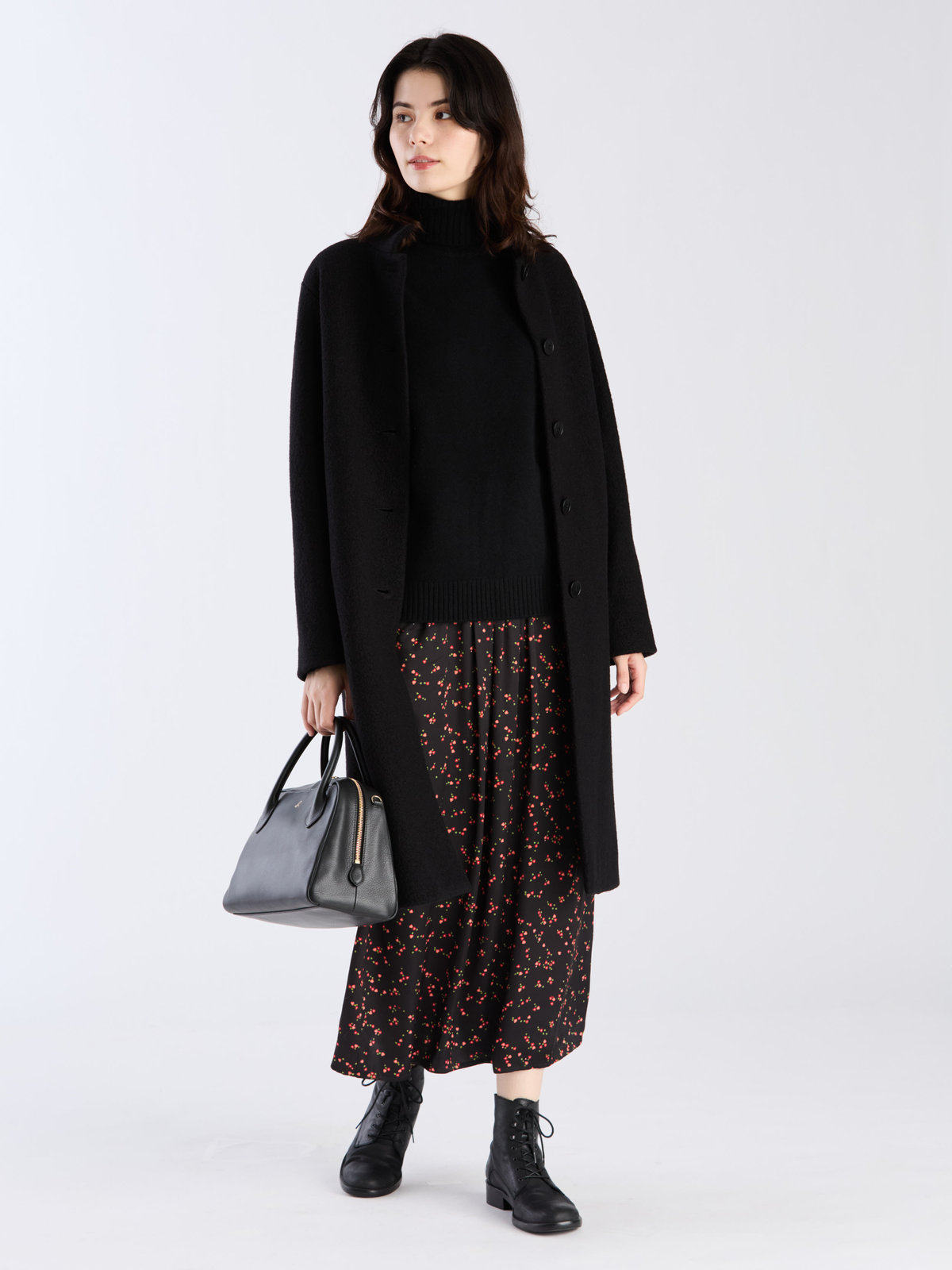 FEMME ウィメンズ 【Outlet】ウール ジャージー スタンドカラー コート "Aimee" ブラック