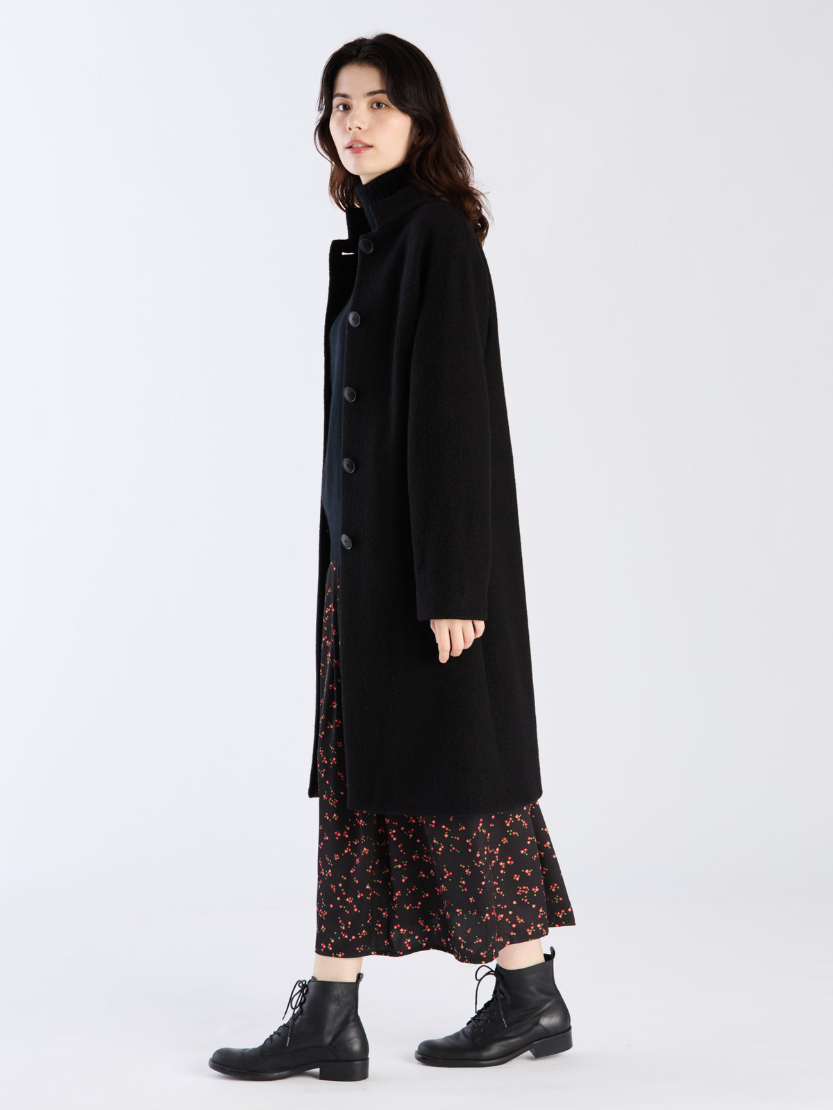 FEMME ウィメンズ 【Outlet】ウール ジャージー スタンドカラー コート "Aimee" ブラック