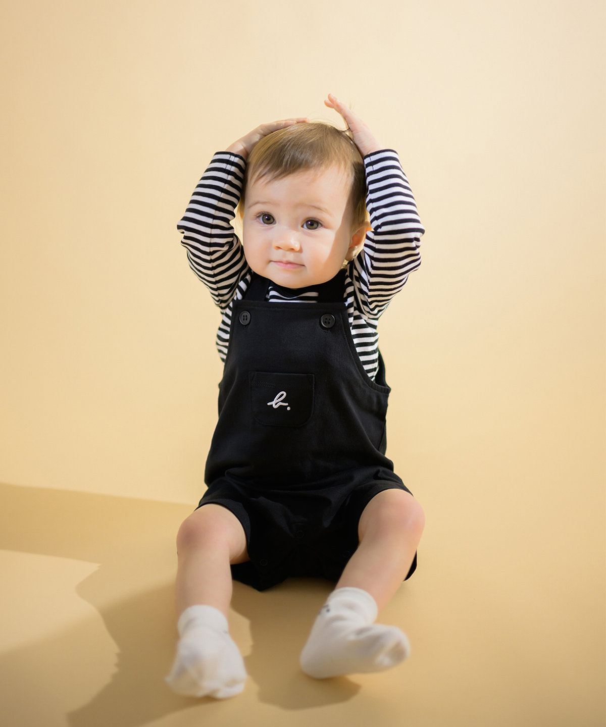 ENFANT ベビー WEB限定 ベビーギフトボックス ロゴボーダーTシャツ・サロペット2点セット ブラック