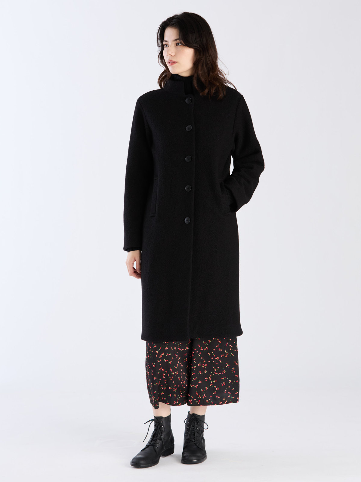 FEMME ウィメンズ 【Outlet】ウール ジャージー スタンドカラー コート "Aimee" ブラック