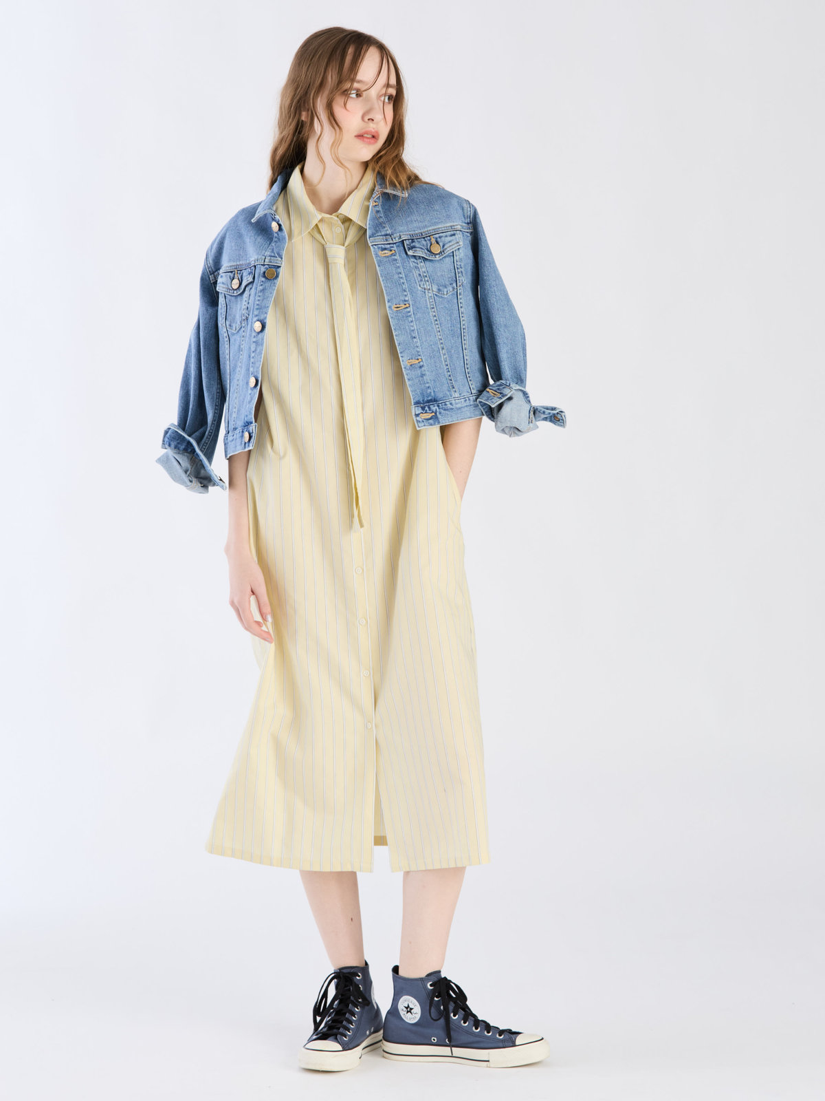 To b. by agnès b. 【Outlet】ドビーストライプシャツドレス イエロー