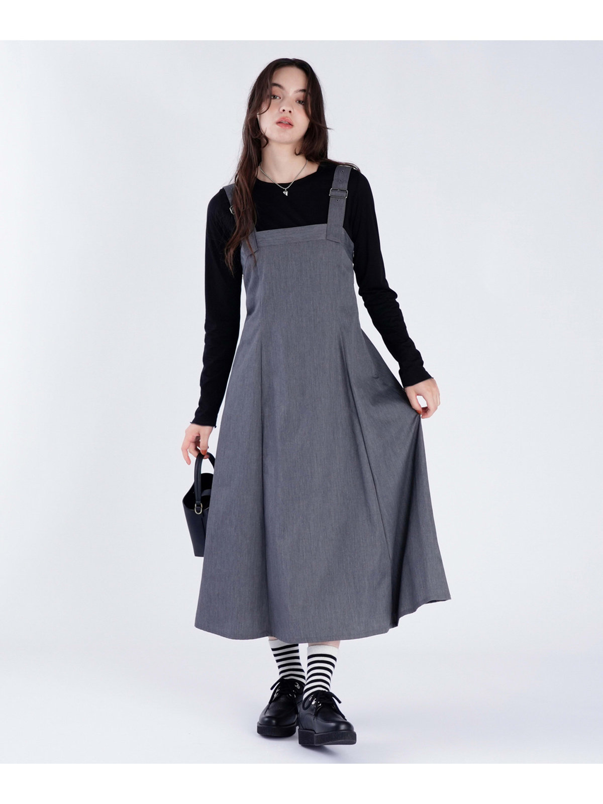 To b. by agnès b. 【Outlet】ロング ジャンパードレス グレー