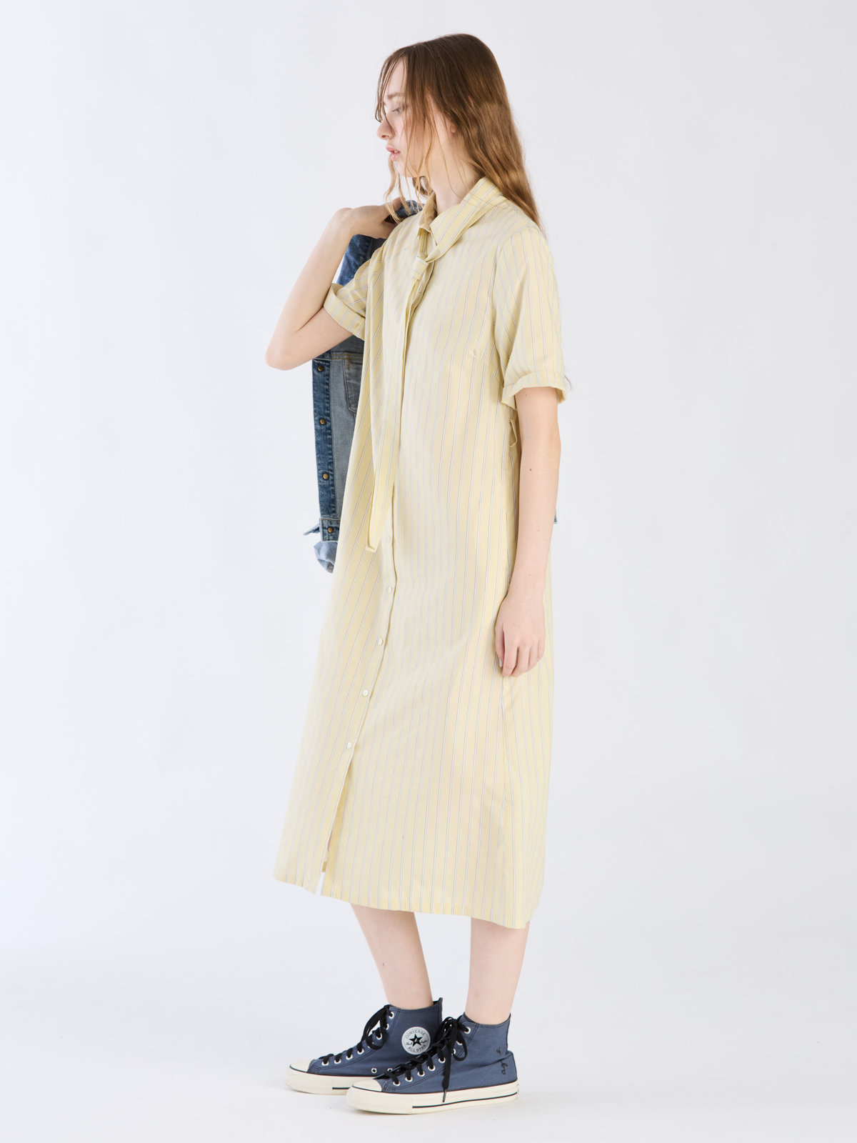 To b. by agnès b. 【Outlet】ドビーストライプシャツドレス イエロー