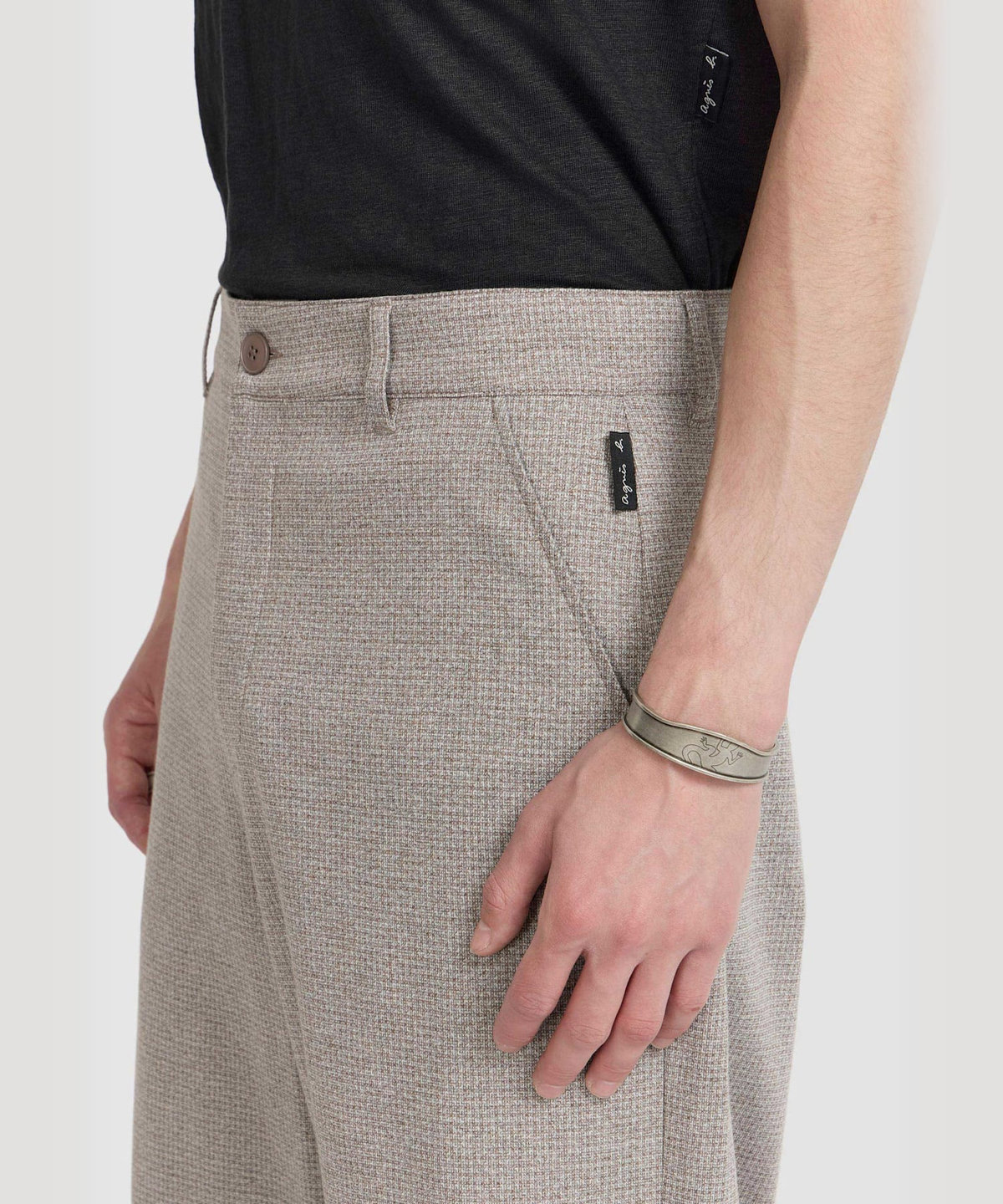 HOMME メンズ メンズ チェック コットンジャージー ワイドパンツ "Danel" ベージュ