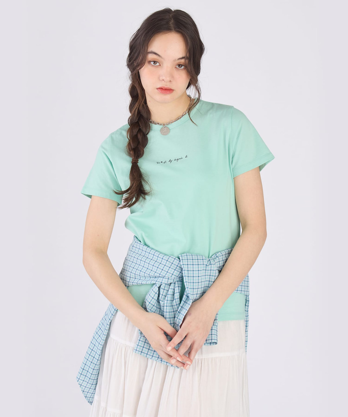 To b. by agnès b. ミニロゴ コットン 半袖 Tシャツ ブルー