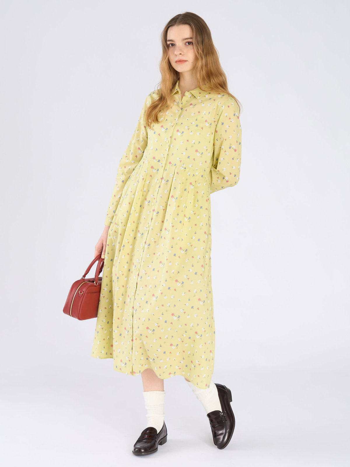 To b. by agnès b. フラワープリント コットン 長袖 ワンピース イエロー系その他