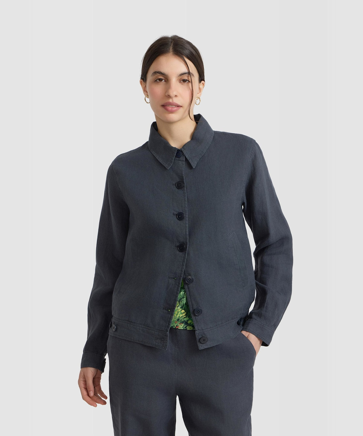 FEMME ウィメンズ リネン 長袖 ジャケット "Deleuze" グレー