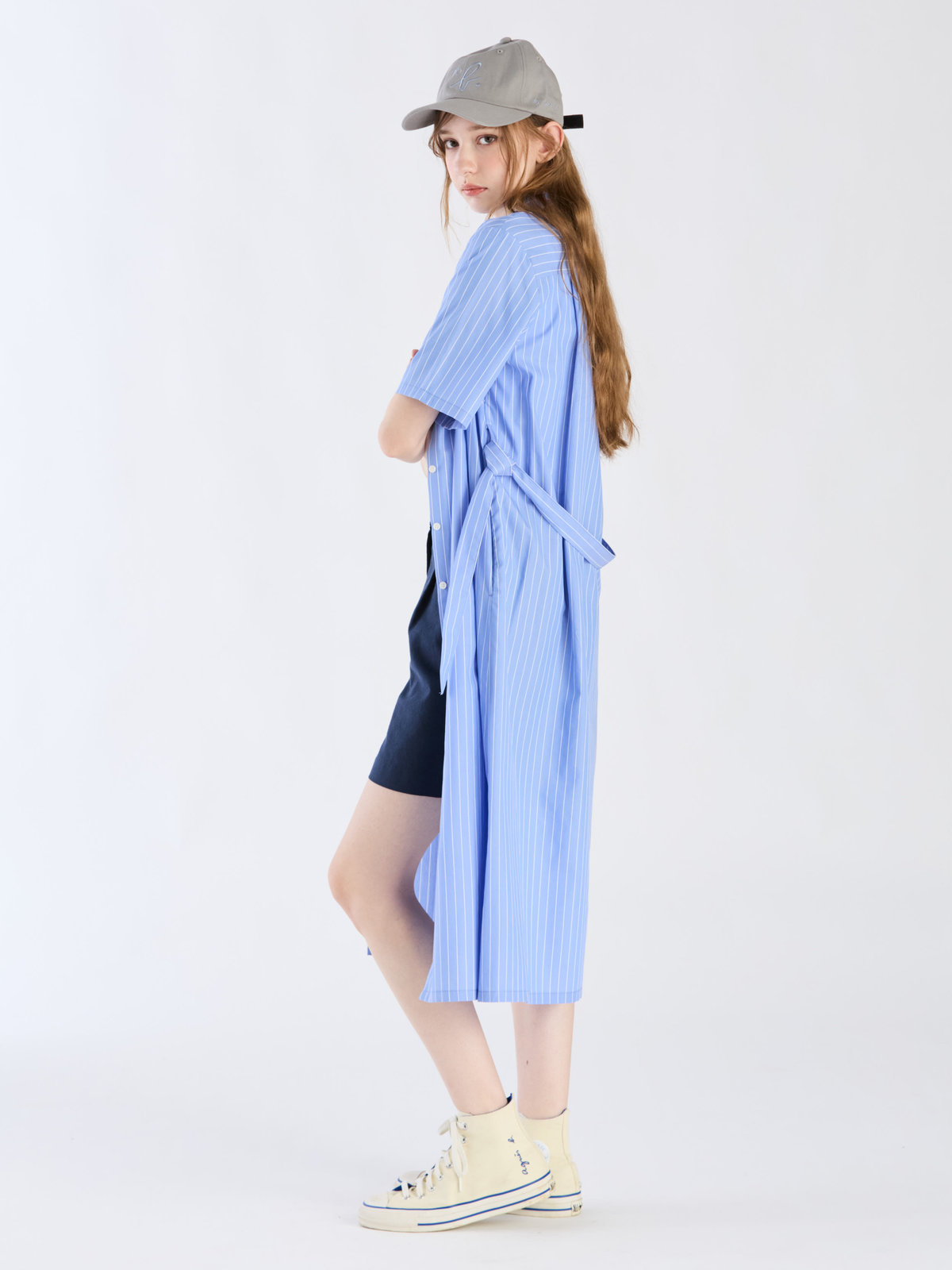 To b. by agnès b. 【Outlet】ドビーストライプシャツドレス ブルー