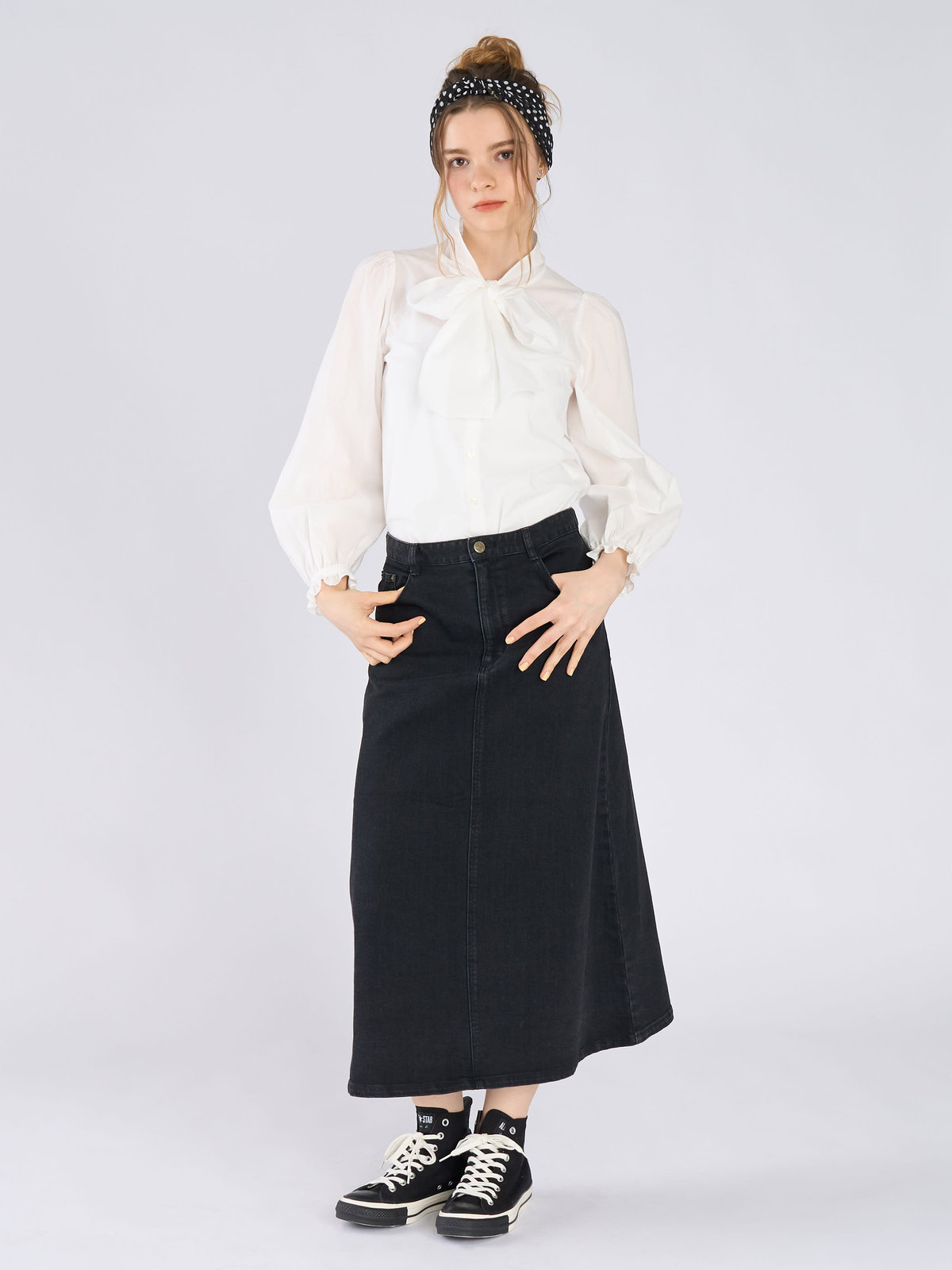 To b. by agnès b. ブラック デニム ロングスカート ブラック