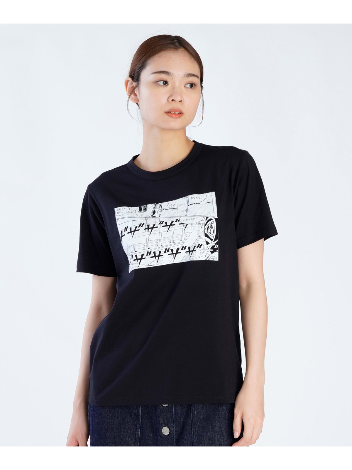 FEMME ウィメンズ プリント コットン 半袖 アーティスト Tシャツ ブラック