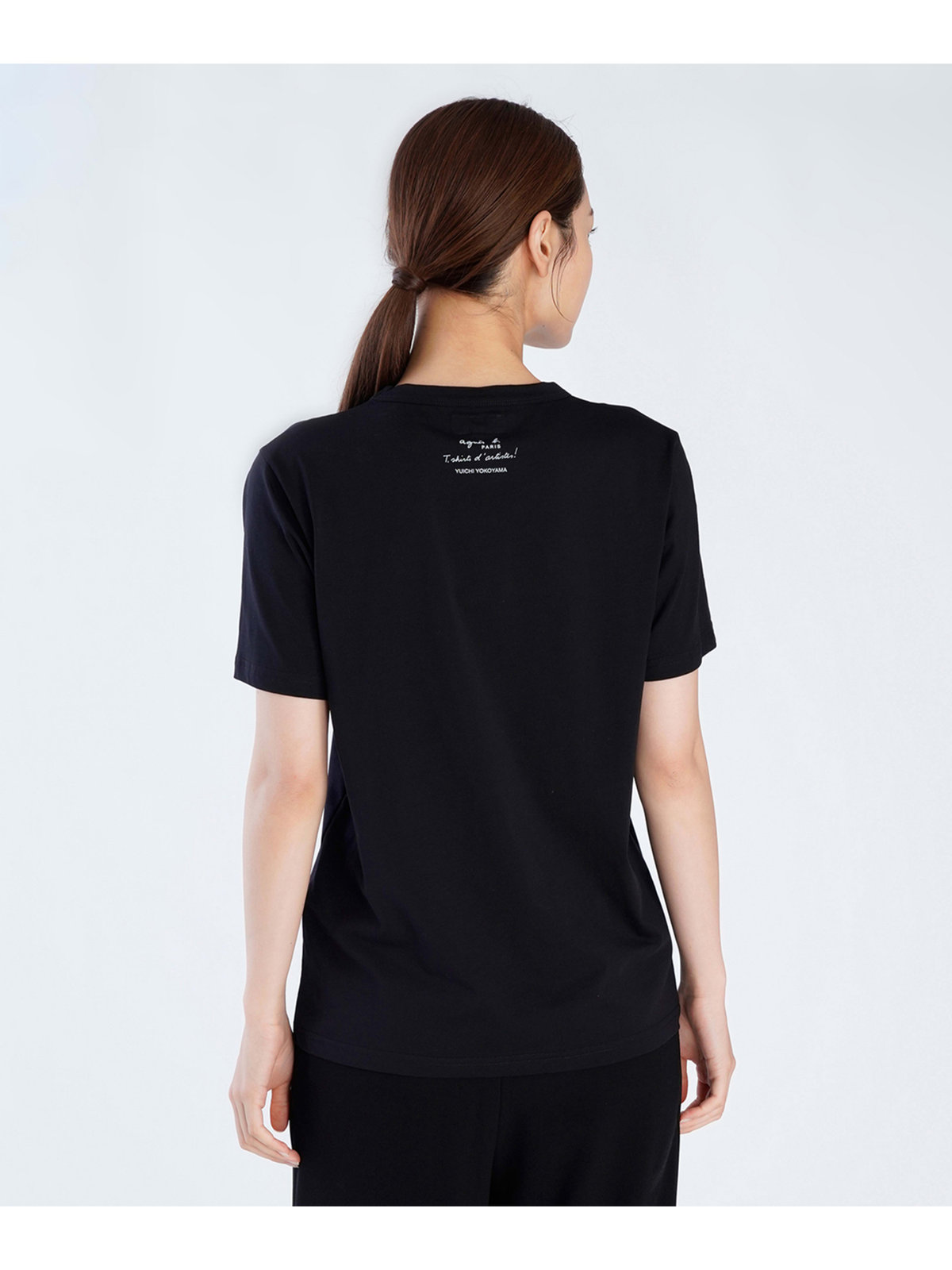 FEMME ウィメンズ プリント コットン 半袖 アーティスト Tシャツ ブラック