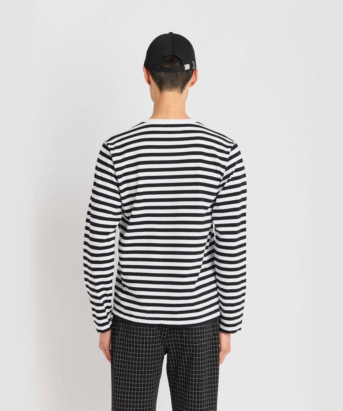 HOMME メンズ メンズ 細ボーダー コットン 長袖 Tシャツ "Coulos" ホワイト×ブラック