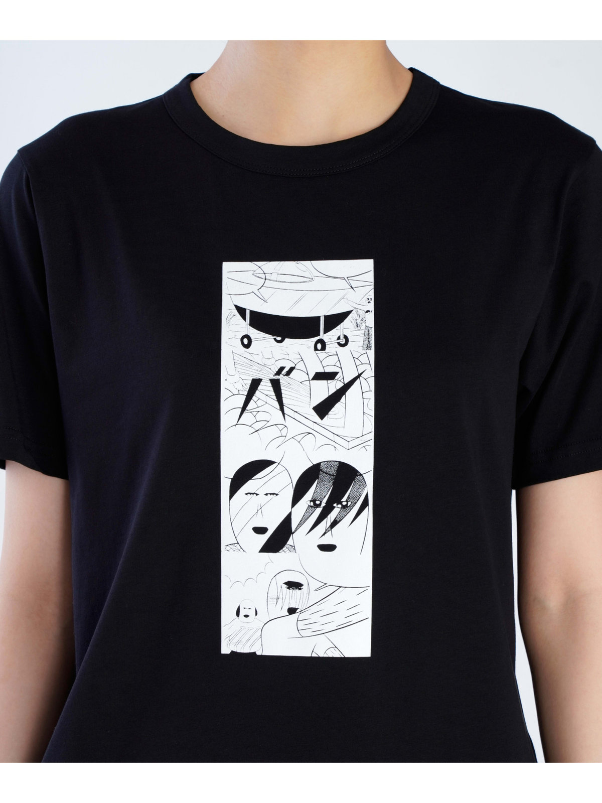 FEMME ウィメンズ プリント コットン 半袖 アーティスト Tシャツ ブラック