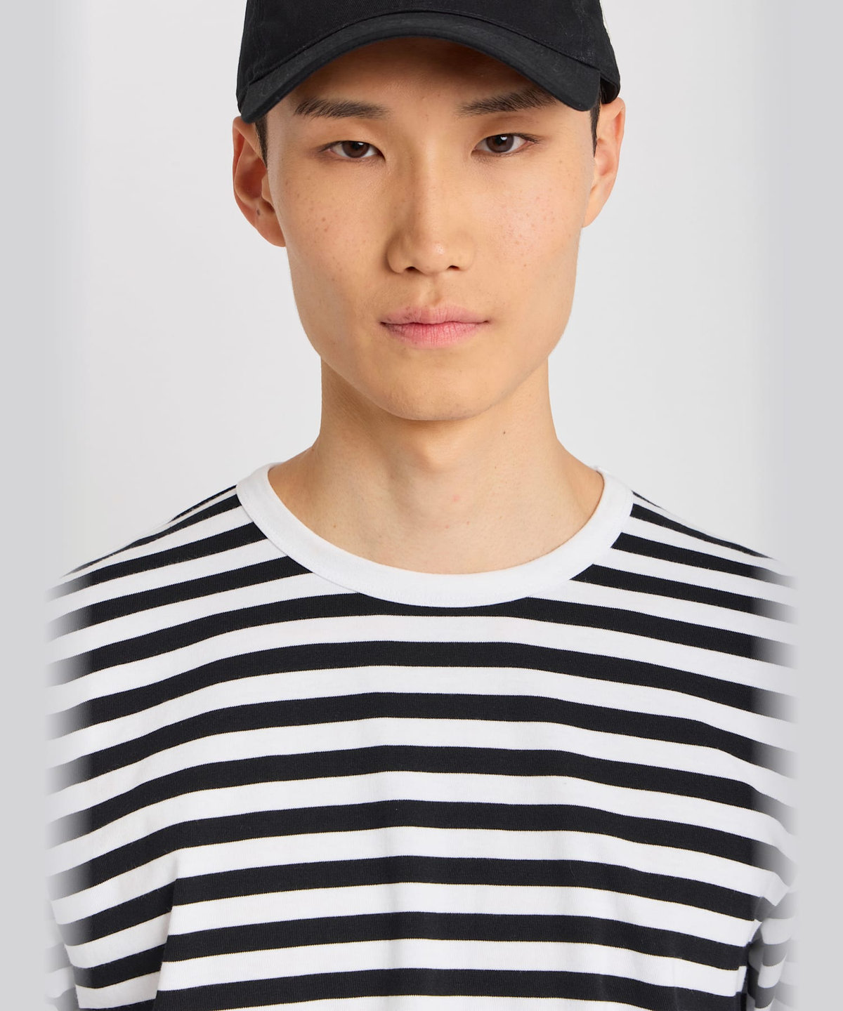 HOMME メンズ メンズ 細ボーダー コットン 長袖 Tシャツ "Coulos" ホワイト×ブラック