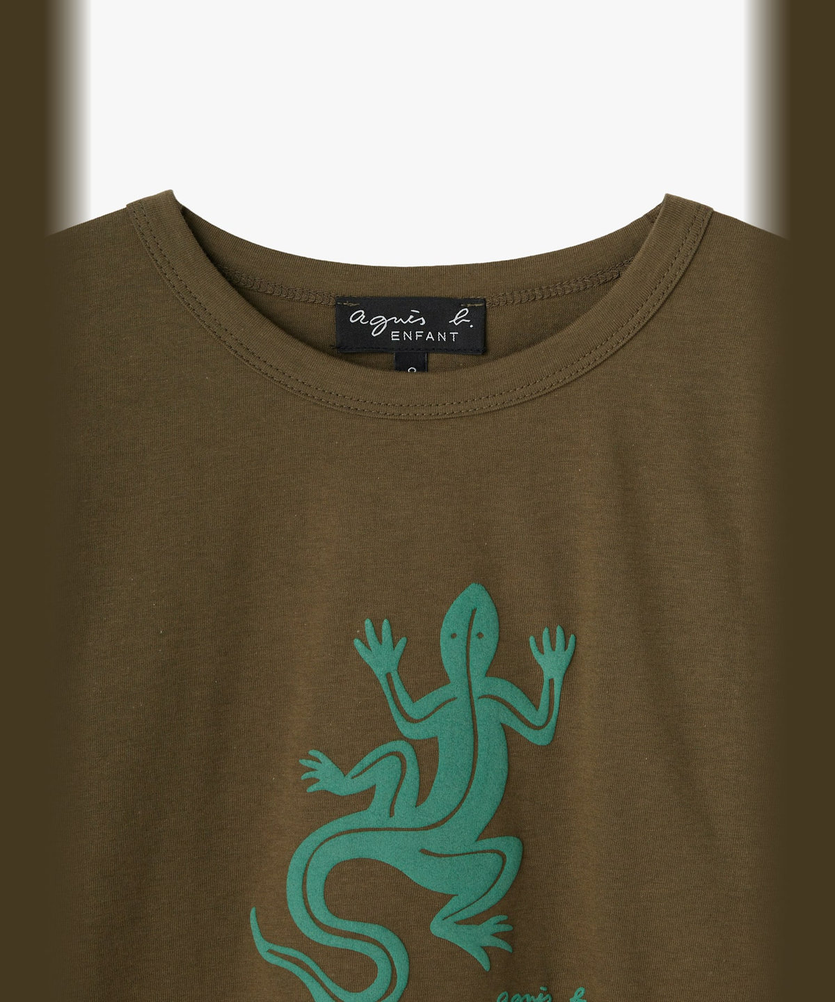 ENFANT ユニセックス キッズ ロゴ アイコニック プリント コットン 長袖 Tシャツ "Lezard" カーキ