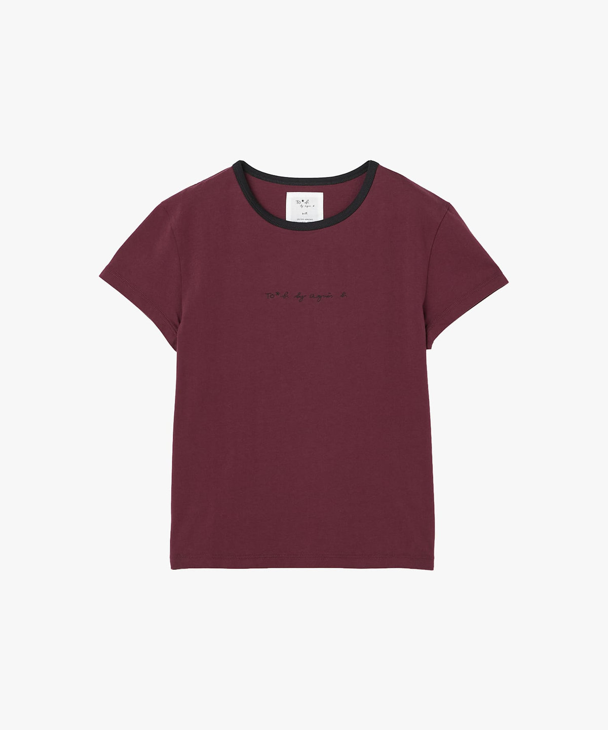 To b. by agnès b. To b. by agnes b.× green label relaxing ロゴ刺繍 オーガニックコットン リンガーTシャツ ボルドー