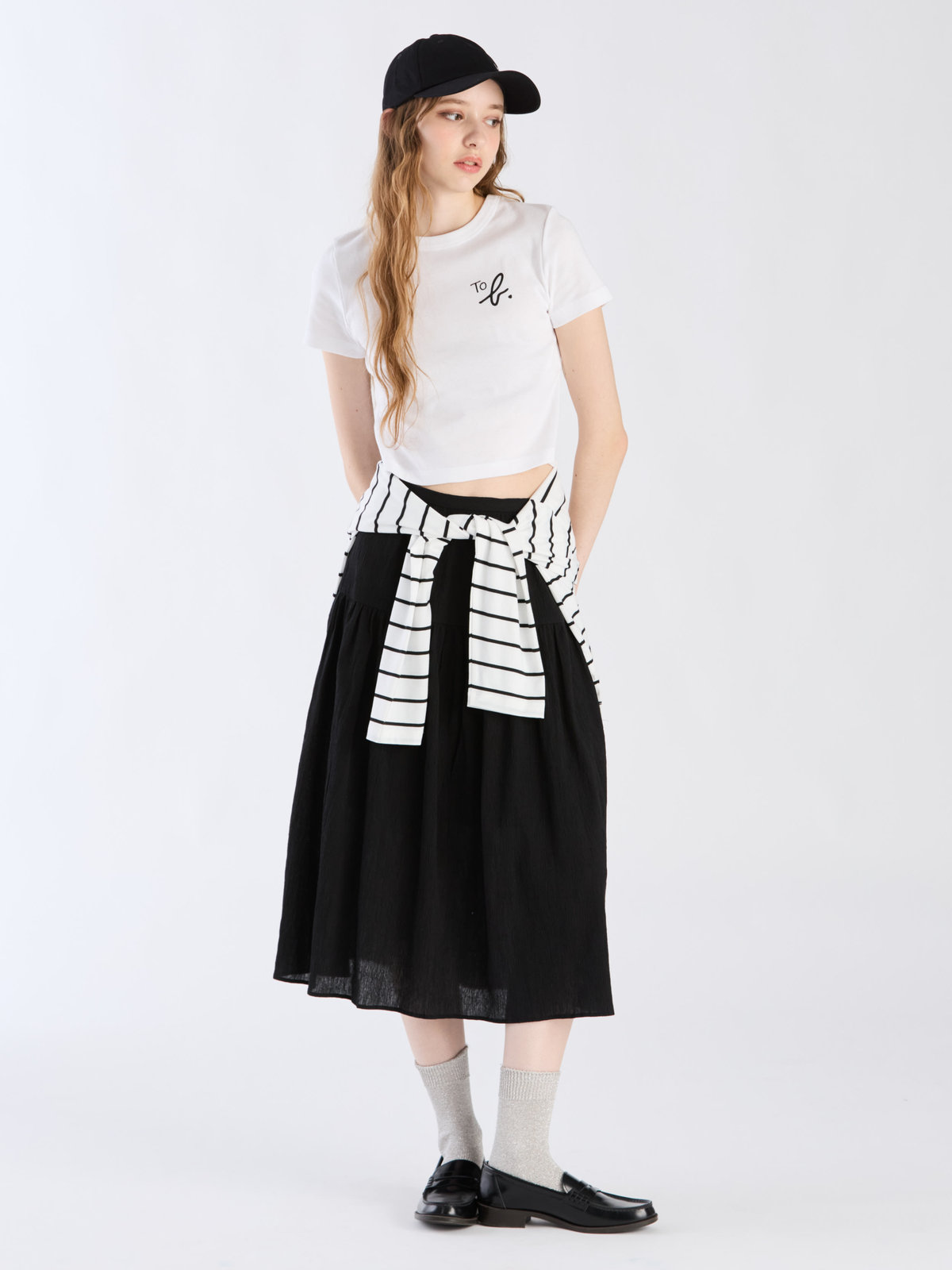 To b. by agnès b. 【Outlet】コットンクレープスカート ブラック