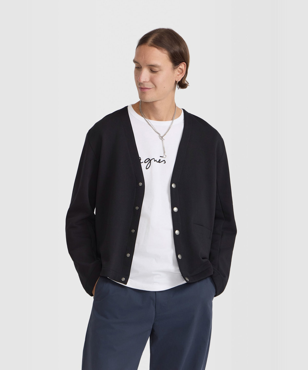 HOMME メンズ メンズ コットン メルトン Vネック 長袖 カーディガンプレッション "Gant" ブラック