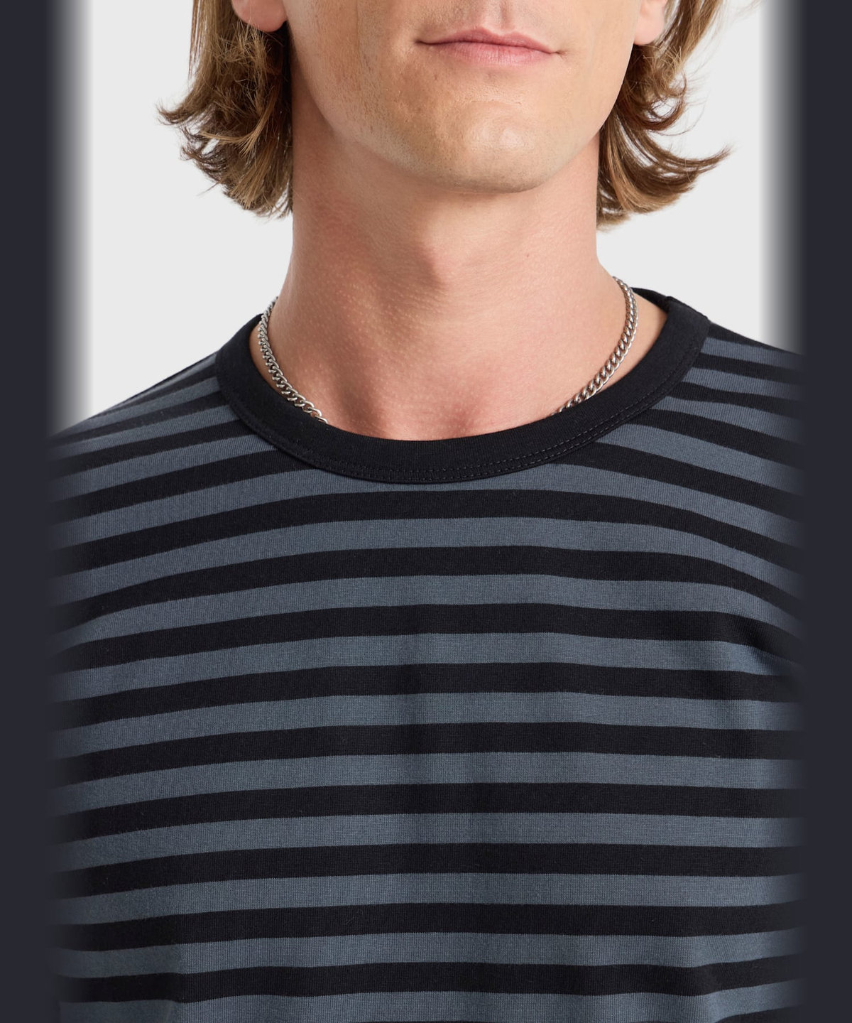 HOMME メンズ メンズ 細ボーダー コットン 長袖 Tシャツ "Coulos" グレー系その他