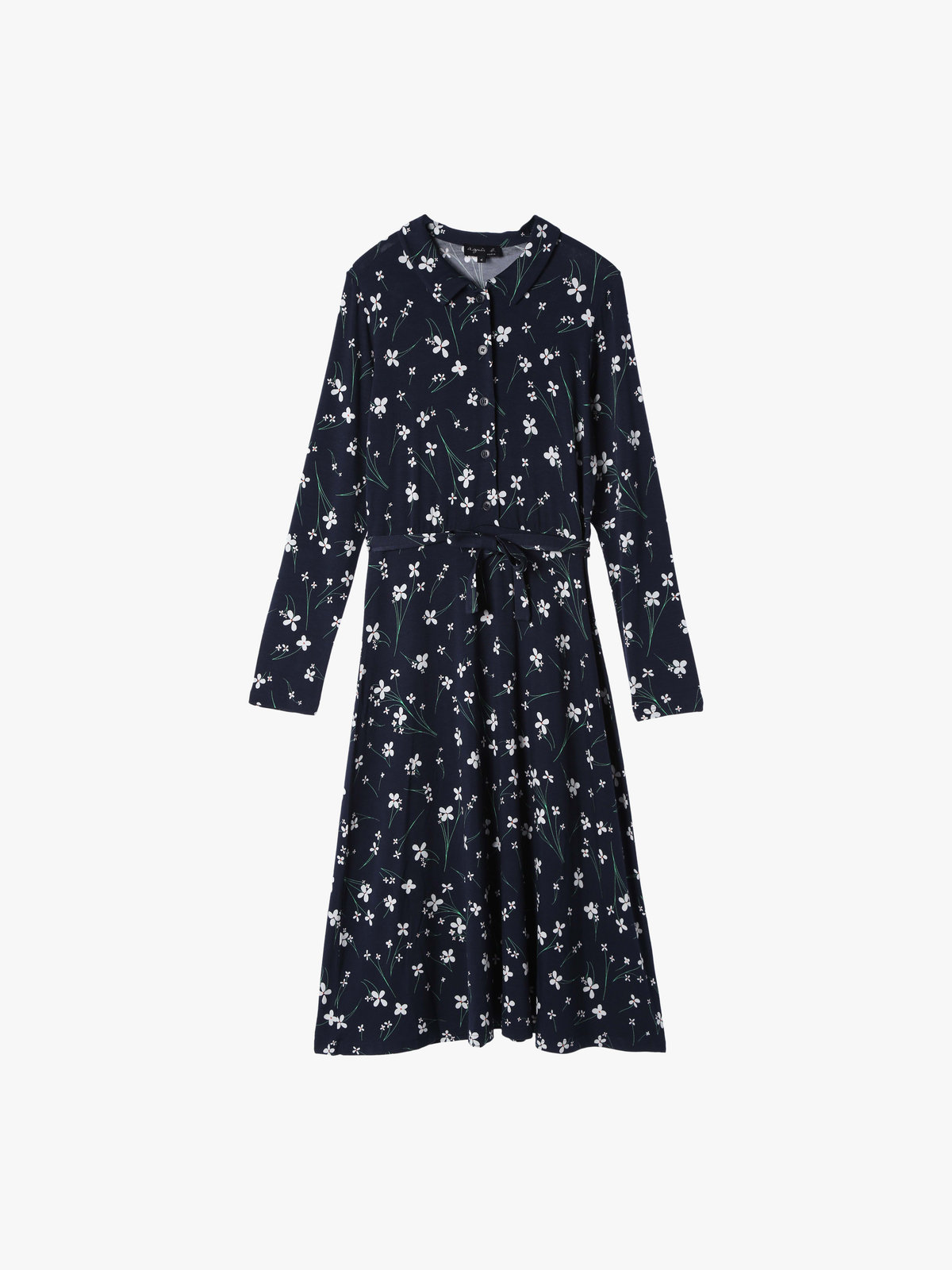 FEMME ウィメンズ フラワープリント 長袖 シャツワンピース ”Adelie” ネイビー