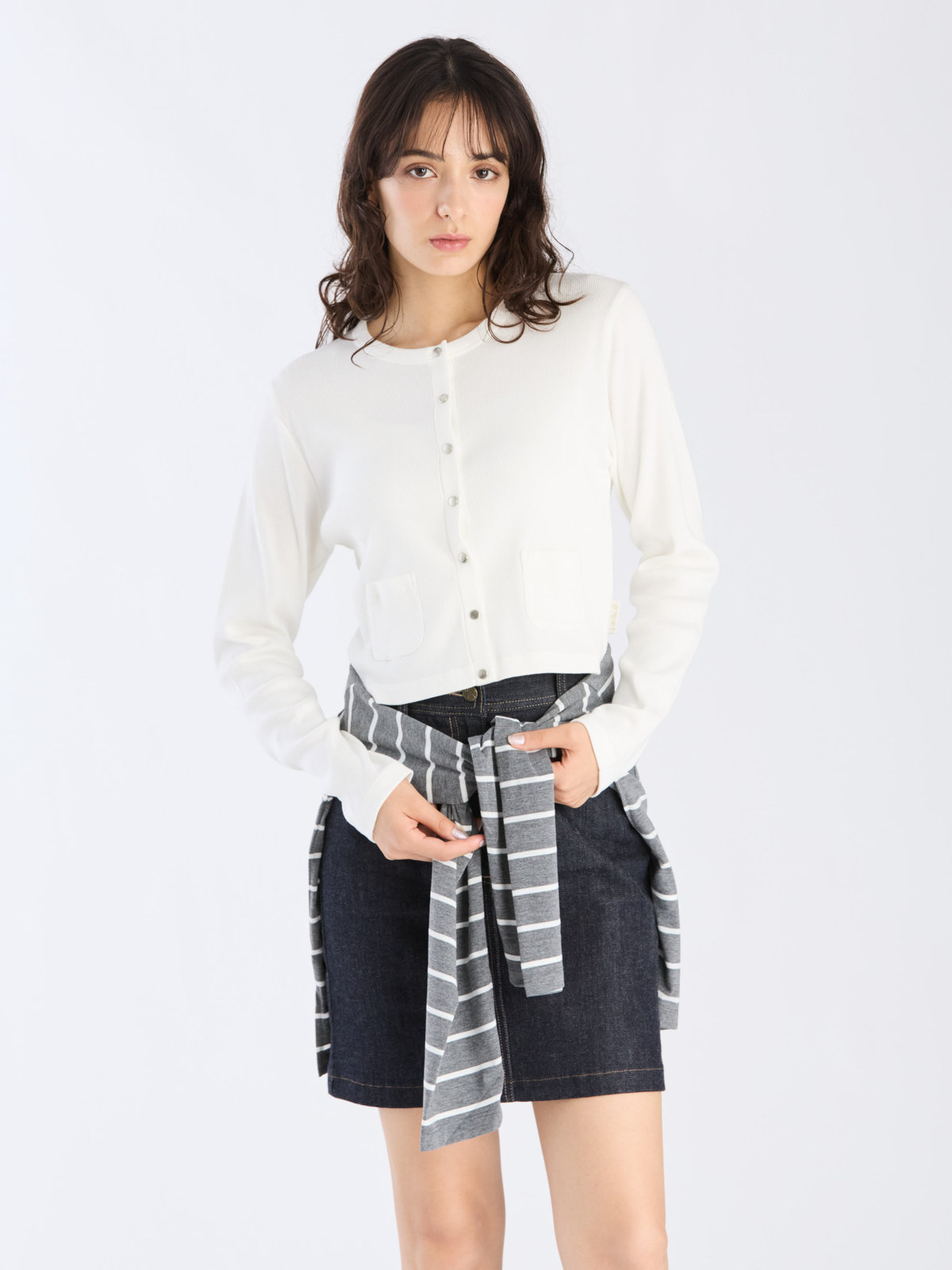 To b. by agnès b. 【Outlet】コットン リブ ジャージー カーディガン ホワイト